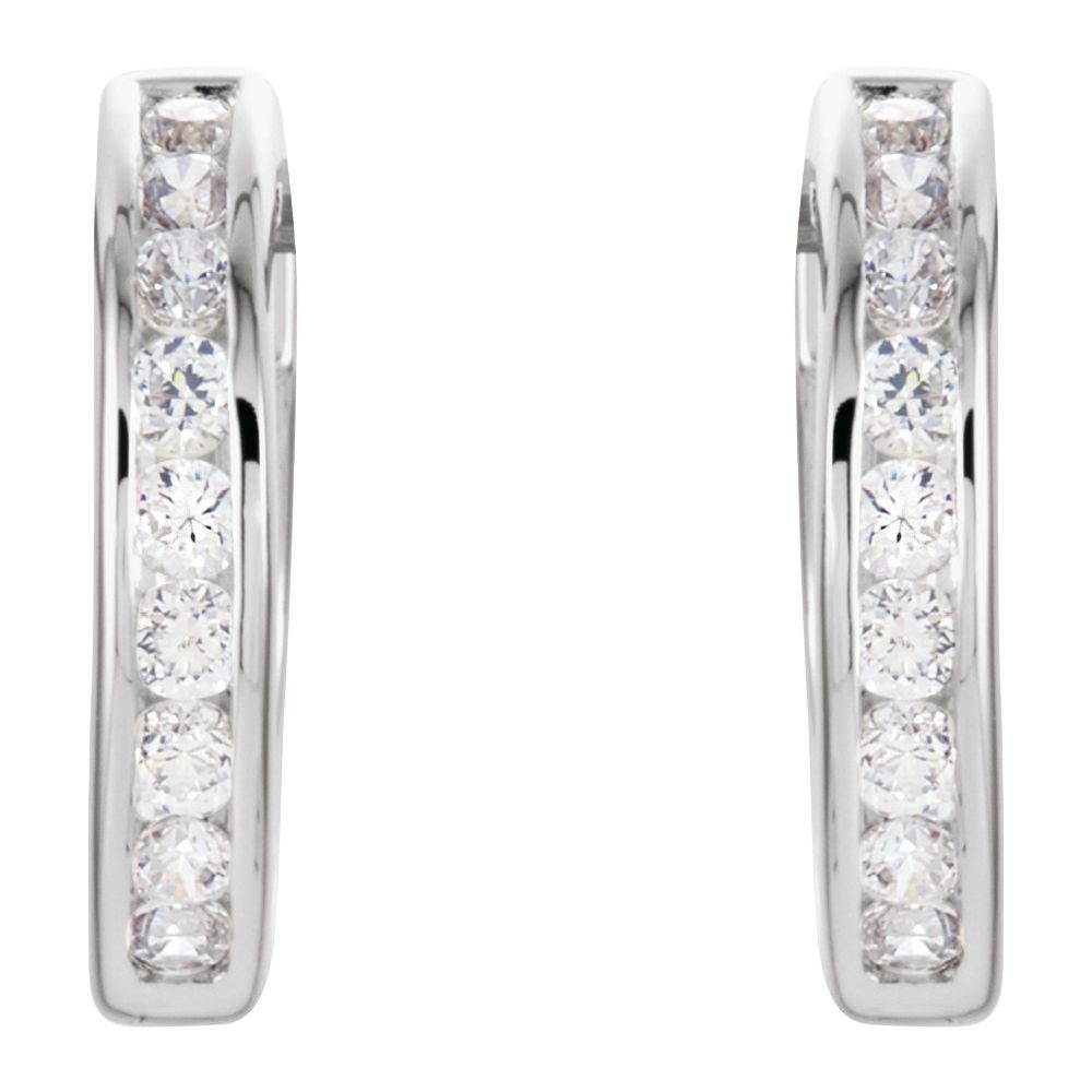 Sterling Silver Hinged Hoop Earrings - Cubic Zirconia vertical view