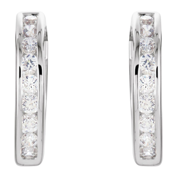 Sterling Silver Hinged Hoop Earrings - Cubic Zirconia vertical view