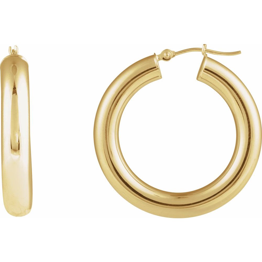 14K Yellow Gold Round Tube Hoop Earrings side view