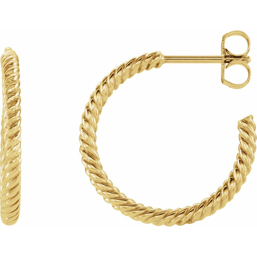 14K Yellow Rope Hoop Earrings side view