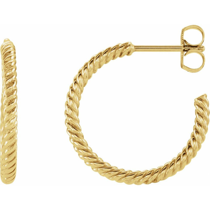 14K Yellow Rope Hoop Earrings side view